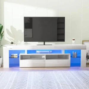 JDZHAPPYLIFE LED TV Stand for 50/55/60 inch TV  High Glossy Modern Entertainment Center with Drawer and Led Lights  Television Table Media Console for Living Game Room Bedroom  Black - MadeInUSA