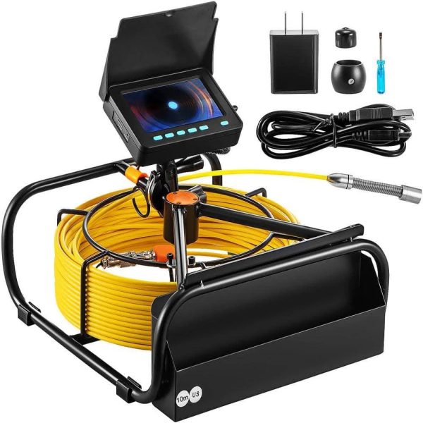 VEVOR Sewer Camera, 32.8ft 4.3-in Screen, Pipeline Inspection Camera with DVR Function and Snake Cable, Waterproof IP68 Borescope w/LED Lights - MadeInUSA