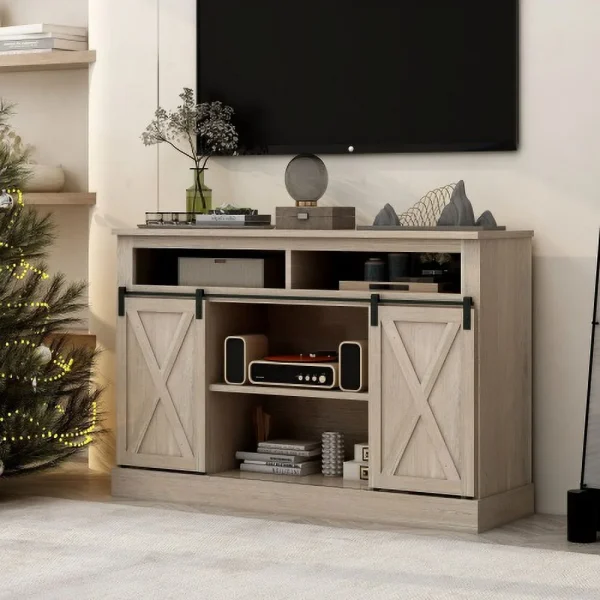 ZIQIAN TV Stand Sliding Barn Door Farmhouse Wood Entertainment Center, Storage Cabinet Table Living Room with Adjustable Shelves for TVs Up to 65", Reclaimed Barnwood - MadeInUSA - Image 6