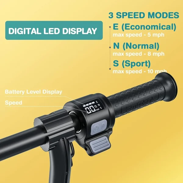 Electric Scooter for Kids, Foldable Scooter with Colourful Rainbow Light and LED Display, Adjustable Speed and Height, Black - MadeInUSA - Image 6