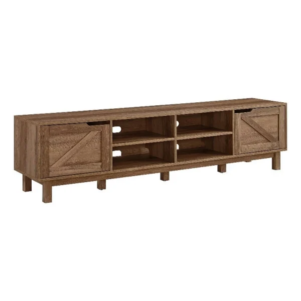 Pemberly Row 70"Simple Wood Barndoor TV Stand in Rustic Oak - MadeInUSA