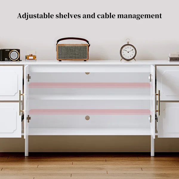 TV Stand for 75+ Inch TV, Modern Living Room Entertainment Center with Storage Cabinets,TV Table, Media Console with Ajustable Shelves & Cable Management, with 4 Large Storage Drawers - MadeInUSA - Image 7