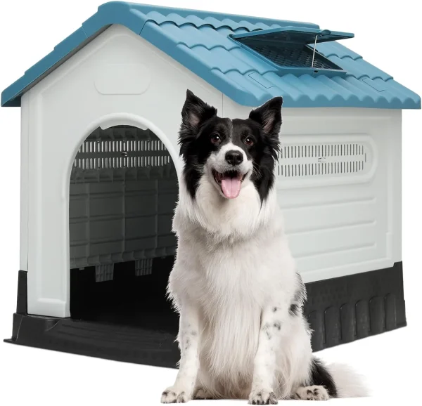Inch Dog House For Large Dogs, Outside Insulated Plastic Dog Shelter, Weather-Proof Sturdy Dog Kennel With Elevated Floor And s, Easy Assembly Indoor Outdoor Doghouse - MadeInUSA