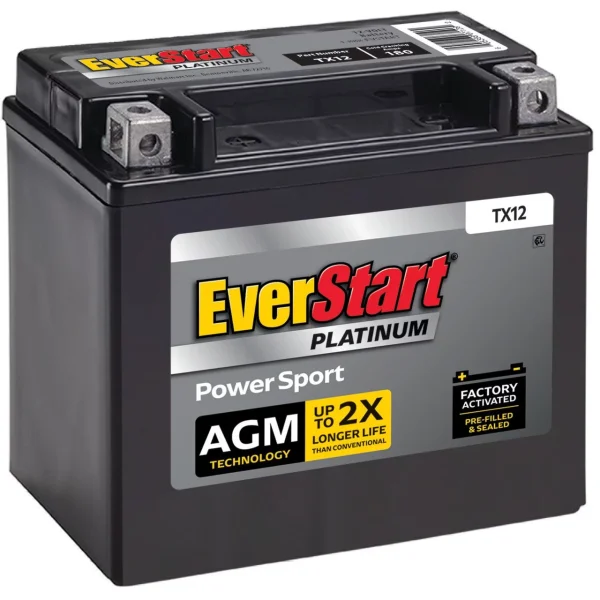 EverStart Premium AGM PowerSport Battery, Group Size TX12 12 Volt, 180 CCA - MadeInUSA