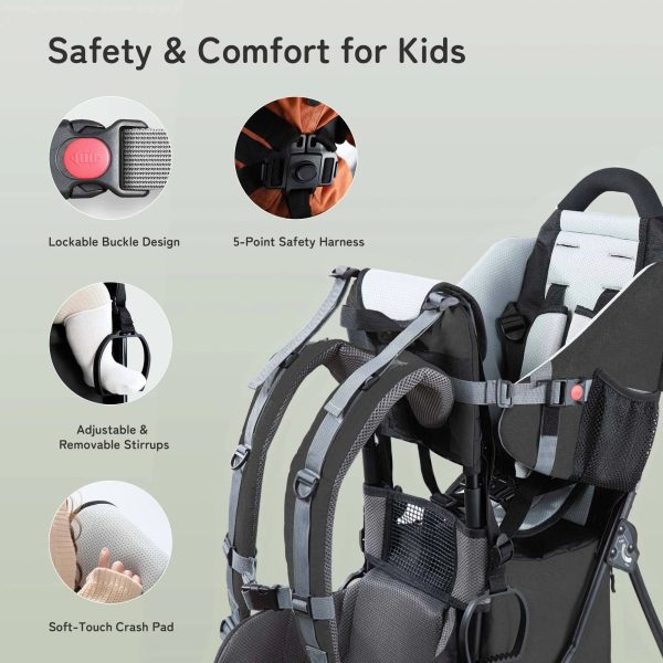 Besrey Baby Hiking Backpack Carrier for Toddlers, Waterproof & Lightweight Outdoor Child Back Frame, Black - MadeInUSA - Image 11