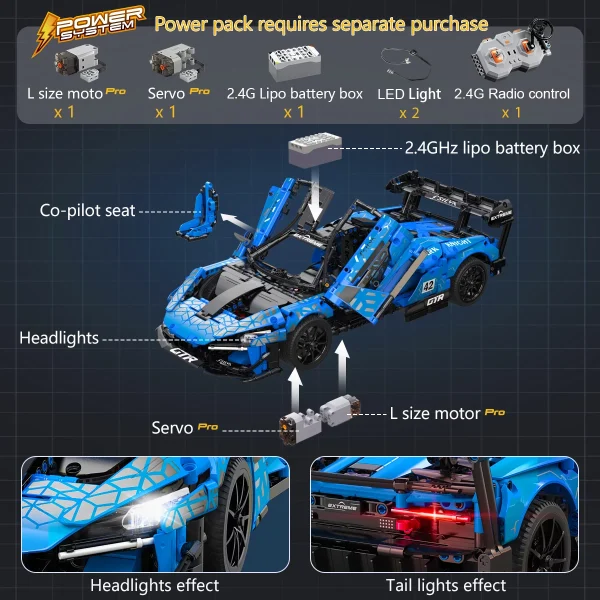 CaDA® Speed Series Model Car Building Set C63003W Blue Knight (2088 Pieces) Can Be Converted into a RC Car for Kids - MadeInUSA - Image 12