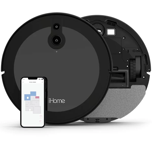 iHome AutoVac Luna 2-in-1 Front LIDAR Robot Vacuum and Vibrating Mop, Strong Suction - MadeInUSA
