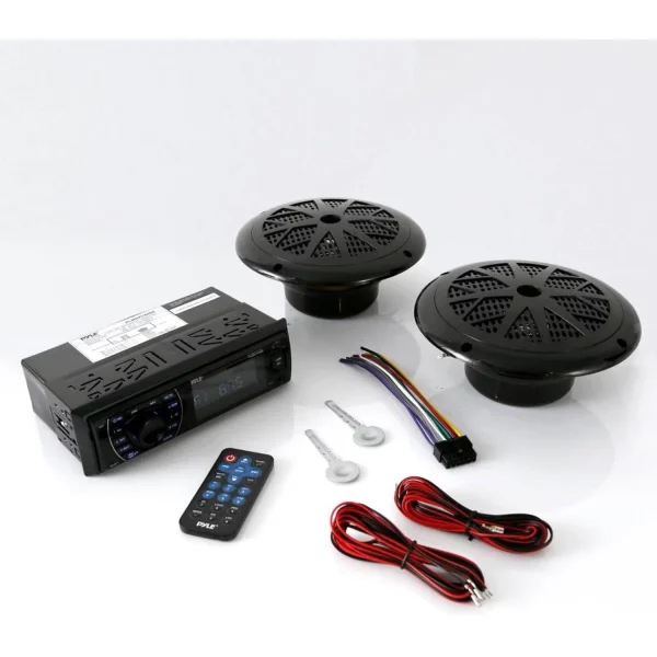 Pyle 5.25 Inch Bluetooth Marine Receiver Stereo & Speaker Kit, Black (2 Pack) - MadeInUSA - Image 5