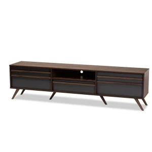 Bowery Hill Wood 60"TV Stand Console Entertainment Center in Gray and Walnut - MadeInUSA