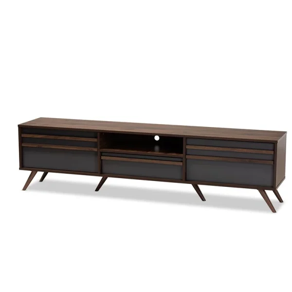 Bowery Hill Wood 60"TV Stand Console Entertainment Center in Gray and Walnut - MadeInUSA