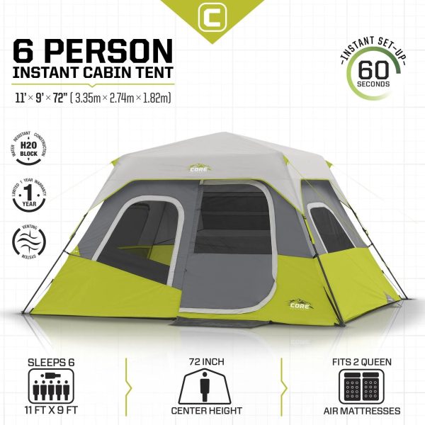 Core Equipment 6 Person Instant Cabin Tent 11' x 9' - MadeInUSA - Image 4