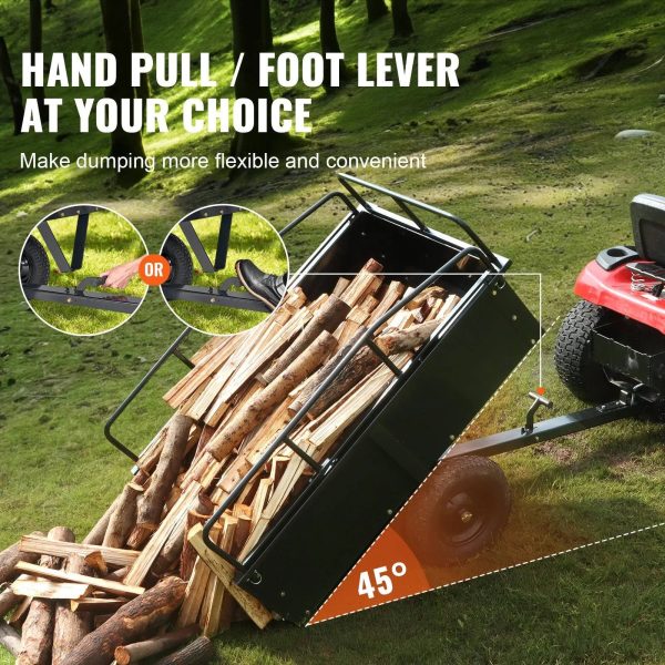 VEVOR Heavy Duty ATV Trailer Steel Dump Cart, 750-Pound 15 Cubic Feet, Garden Utility Trailer with Removable Sides for Riding L - MadeInUSA - Image 9