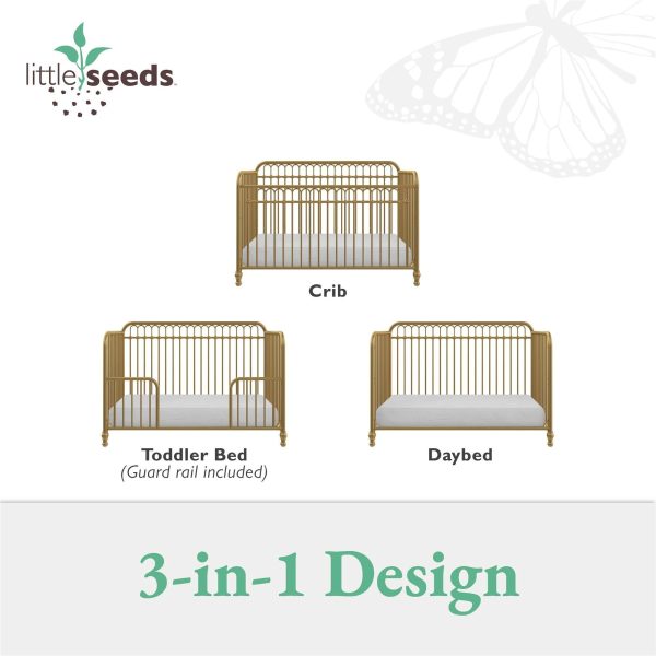 Little Seeds Raven 3-in-1 Convertible Metal Crib, JMPA Certified, Gold - MadeInUSA - Image 6