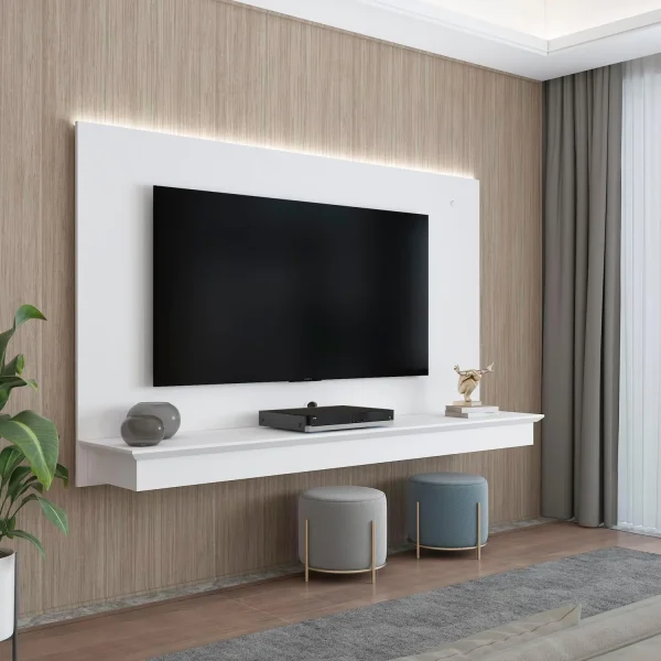 U-SHARE Deborah Floating Entertainment Center for up to 65 inch TVs, TV Wall Panel with LED Strip and Shelf, Floating TV Stand, White - MadeInUSA - Image 9