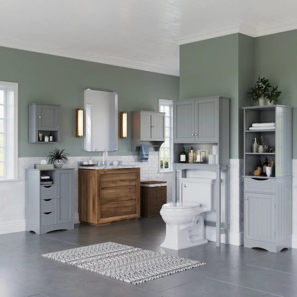 RiverRidge Ashland 27.44in W x 64.88in H x 7.81in D Gray OvertheToilet Storage - MadeInUSA - Image 3