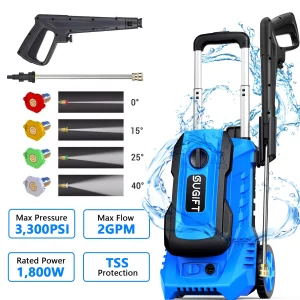 SUGIFT Electric Pressure Washer 14.5-Amp 3300PSI Max 2 GPM Max - MadeInUSA