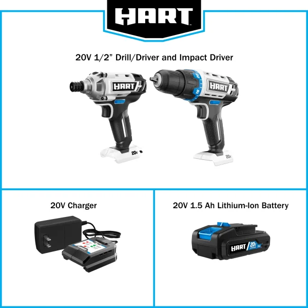 HART 20-Volt Cordless 2-Tool Combo Kit, 1/2-inch Drill/Driver, Impact Driver, (1) 1.5Ah Lithium-Ion Battery - MadeInUSA - Image 11