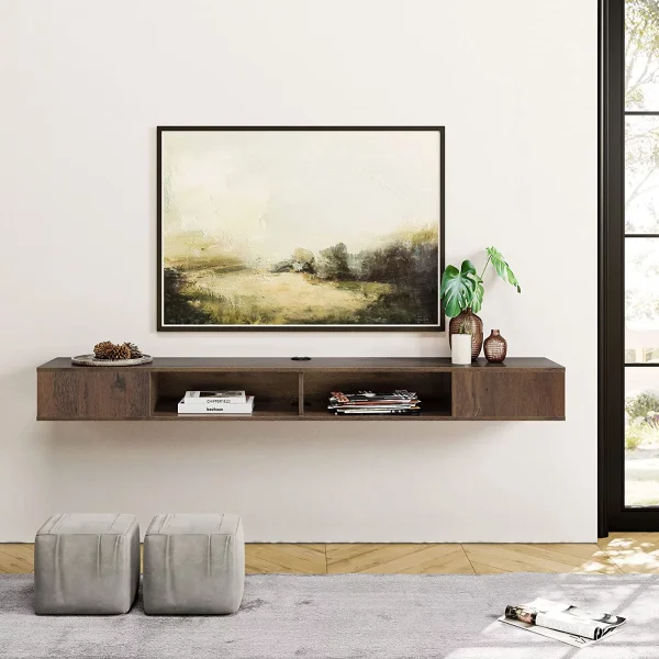 FDIGLUL 70in TV Stand Entertainment Center Media Console  Wall Mounted  Media Console Cabinet for  for 65/70/75 Inch TVs  Brown - MadeInUSA - Image 2