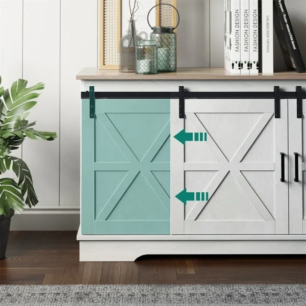 WedealFu Inc Evelynn TV Stand Sliding Barn Door Farmhouse Wood Entertainment Center for TVs Up to 65"White - MadeInUSA