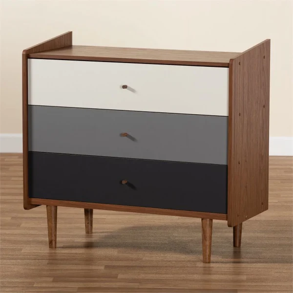 Bowery Hill Mid-Century Brown and Grey Gradient Finished Wood 3-Drawer Chest - MadeInUSA - Image 8