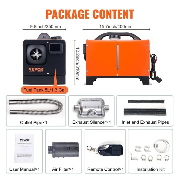 VEVOR DIESEL Air Heater All-in-One 27296 BTU 12-Volt 8KW DIESEL Heater 8KW with LCD Remote Control Other Fuel Type Spaceheater - MadeInUSA - Image 9