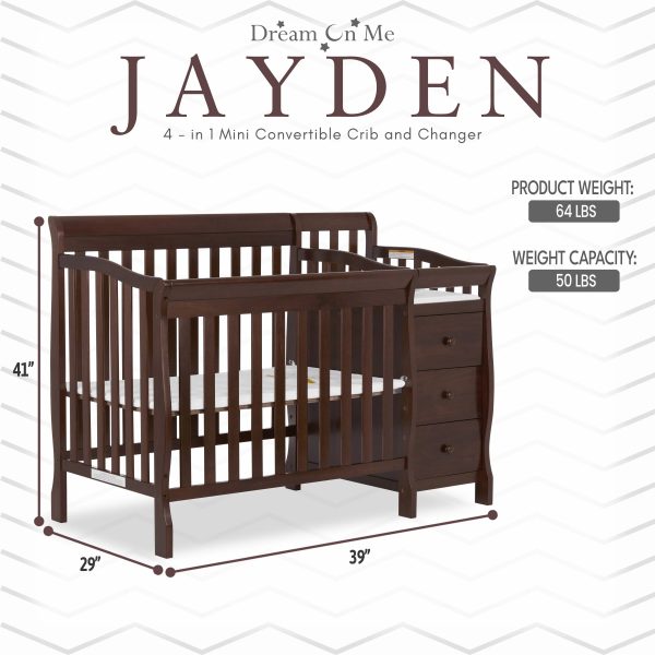 Dream On Me Jayden 4 in 1 Mini Convertible Crib and Changer - Espresso - MadeInUSA - Image 7