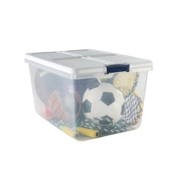 Hefty Medium 16.5Gallon 66Quart Clear Storage Container with White Lid Weatherproof Tote with Latching Lid - MadeInUSA - Image 4