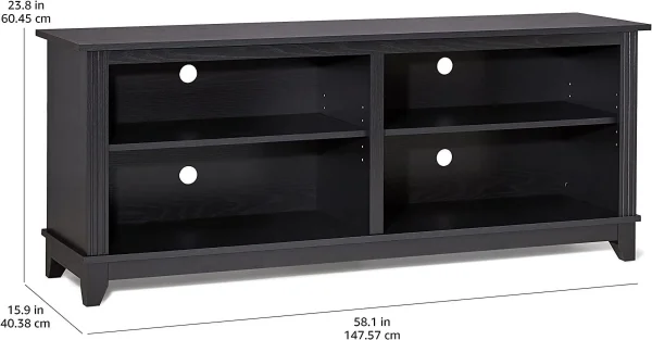 YILAN 58inch TV Stand Media Console for TV’s up to 65 Inches, Home Living Room Storage Console, Entertainment Center with 4 Open Storage Shelves, Modern TV Console Table (Black) - MadeInUSA - Image 5