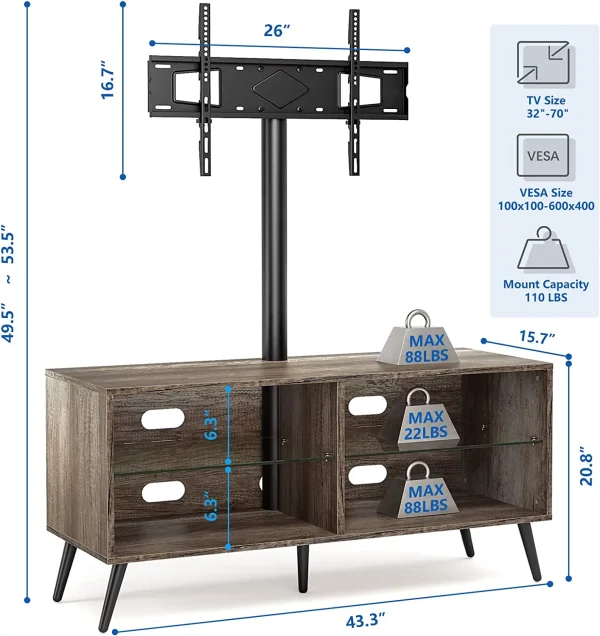 ZWNLKQG Swivel Wood TV Stand with Mount for 32-70 Inch  Screen TVs  Entertainment Center with 4-  Cabinet for Media Console  Universal Floor TV Stand Cabinet for Home  Rustic Oak - MadeInUSA - Image 5
