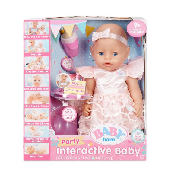 Baby Born Interactive Baby Doll Party Theme, Blue Eyes, 9 Ways to Nurture (Eats, Drinks, Cries, Sleeps, Bathes, and Wets), Toys for Toddlers and Preschool Girls and Boys 2 3 4+ - Image 3