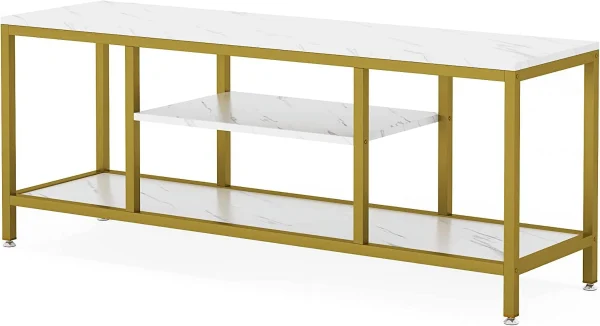 STCVF TV Stand  59 Inches Gold 3-Tier TV Console for TVs Up to 65" with Faux Marble Veneer  Sofa Console Entryway Table for Living Room - MadeInUSA - Image 8