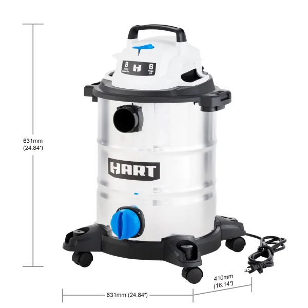 HART 8 Gallon 6 Peak HP Stainless Steel Wet/Dry Vacuum, VOC812SF 3701 - MadeInUSA - Image 3