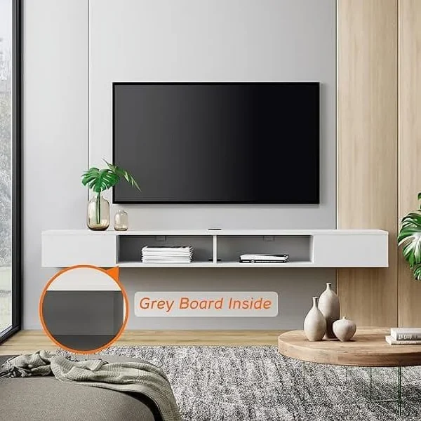 TQNLKGZ 70 inch Floating TV  for Under TV  Floating TV Stand for 75 TVs  Wall Mount Media Console TV Stand with  for Living Room Bedroom  Black - MadeInUSA - Image 6