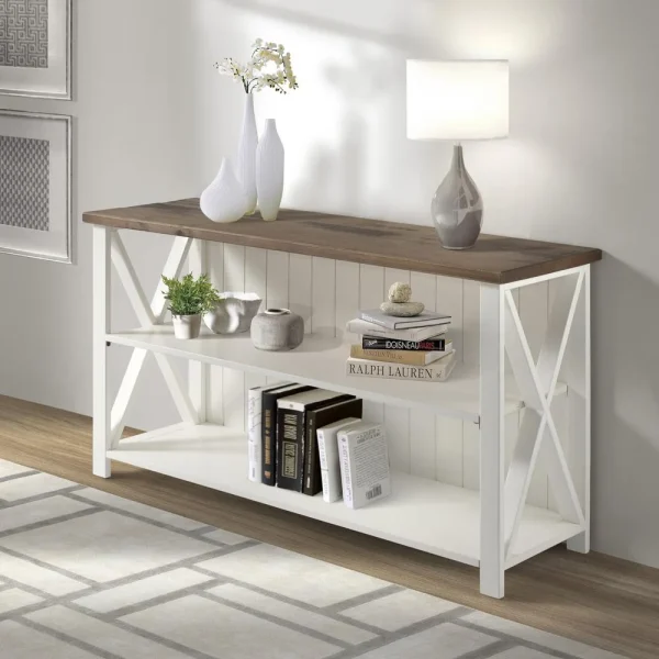 52"Solid Wood Farmhouse Storage Console - White/Reclaimed Barnwood - MadeInUSA - Image 4