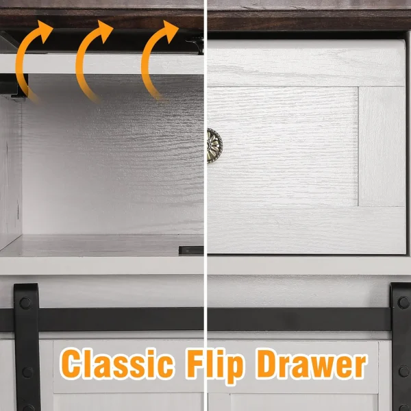 U-SHARE TV Stand for 65 inch TV, White Entertainment Center, Farmhouse TV Stands with Sliding Barn Door, Tall TV Console and Ideal Media Storage with Flip Drawers for Living Room - MadeInUSA - Image 3