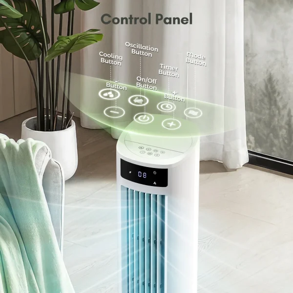 Auseo Tower Fan, 80° Oscillating Standing Fan with 3 Wind Modes & 3 Wind Speeds, Portable Floor Fan with Remote Control, 24H Timer for Office/Living Room/Bedroom-White - MadeInUSA - Image 4