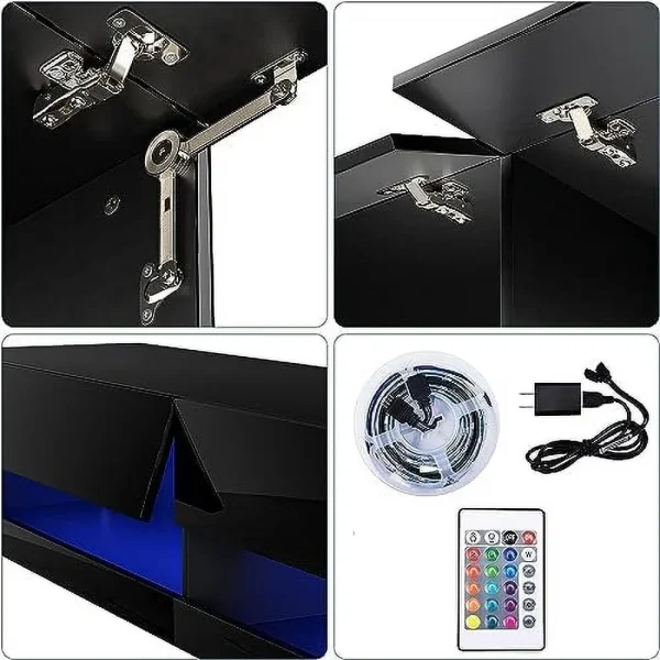 TQNJYGX Black Floating TV Stand Wall Mounted with LED Light  High Gloss LED TV Stand with   71" Modern Media Console Floating TV Cabinet for Living Room Bedroom  Black - MadeInUSA - Image 6