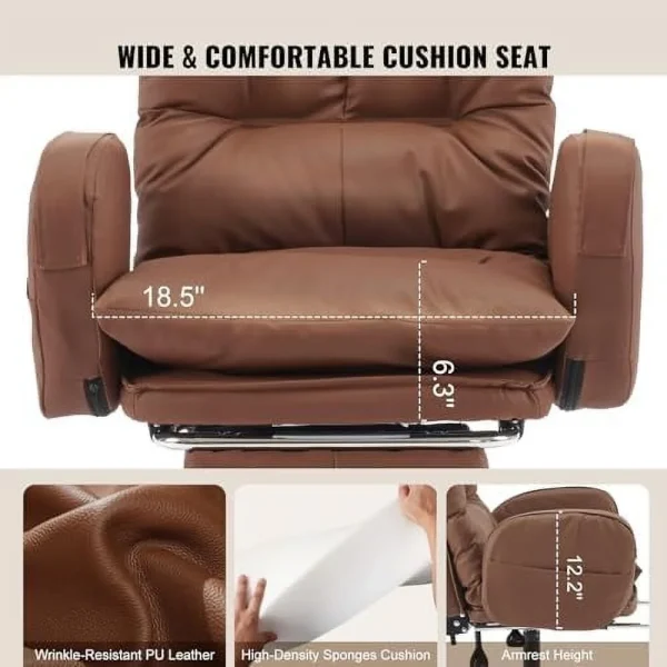 GEROBOOM Home Office Chair with Footrest  High-Back PU Leather Computer Desk Chair  Executive Rolling Swivel Chairs with Leg  and Double Thick Cushion  White Office Chair (Cream White) - MadeInUSA - Image 6