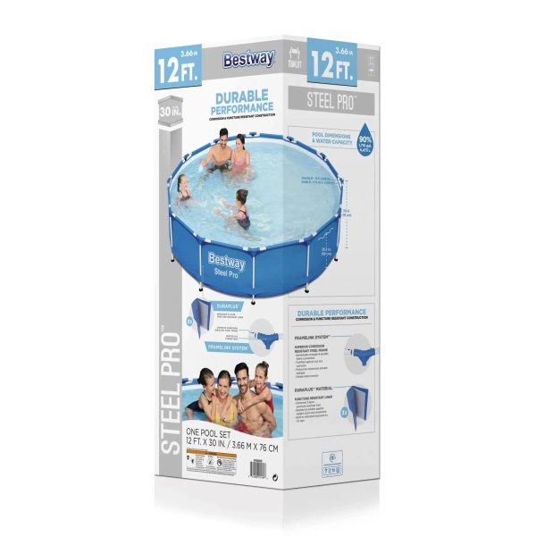 Bestway Steel Pro 12' x 30" Round Above Ground Pool Set - MadeInUSA - Image 6