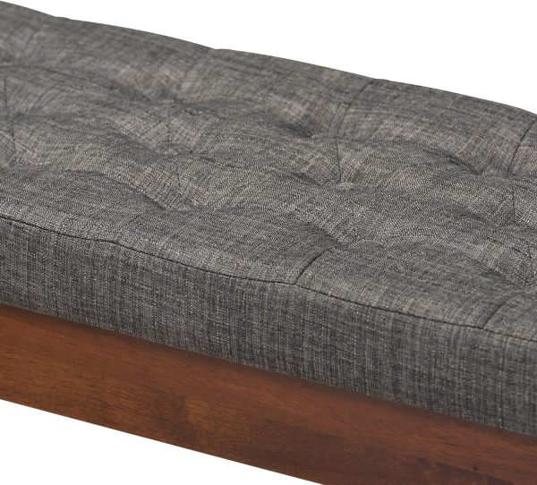 Alona -Century Modern Medium Grey Fabric Upholstered Wood Dining Bench - MadeInUSA - Image 4