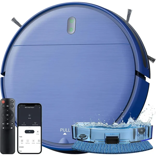 Robot Vacuum Cleaner, Robot Vacuum and Mop Combo Compatible with Alexa/WiFi/App, Self-Charging, 230ML Water Tank for Pet Hair, Hard Floors and Low Pile Carpet (Blue) - MadeInUSA