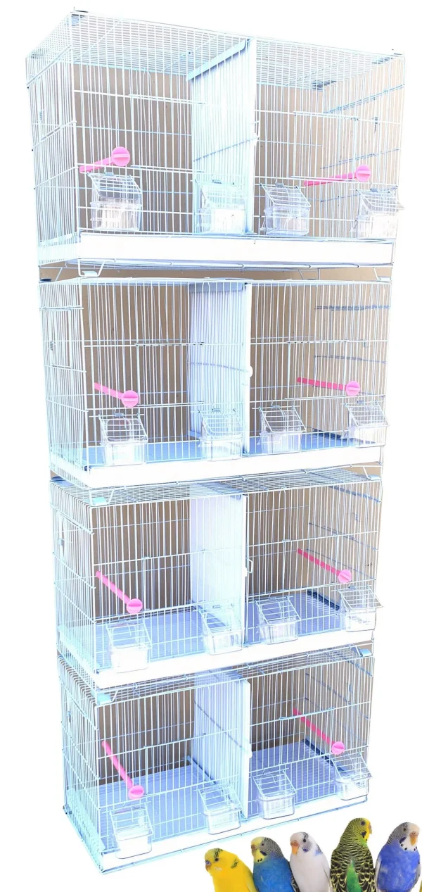 Combo-4 of Stack & Lock Double Breeding Breeder Flight Bird Quail Aviary Canary Finch Cage with Center Wire and Solid Dividers Side Breeding Nest Doors - MadeInUSA