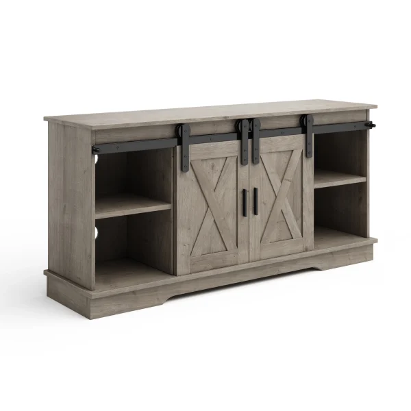 Lavish Home 65-Inch TV Stand with Sliding Barn Doors and Shelves, Gray - MadeInUSA - Image 6