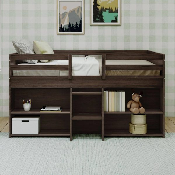Max & Lily Modern Farmhouse Low Loft Bed, Twin Bed Frame for Kids with 2 Bookcases, White Wash - MadeInUSA - Image 8