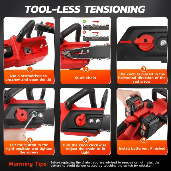RELOIVE 16-inch 42V Battery-Powered Brushless Cordless Chainsaw Kit with 2x2000mAh Batteries, 3 Chains & Dual Chargers - MadeInUSA - Image 10