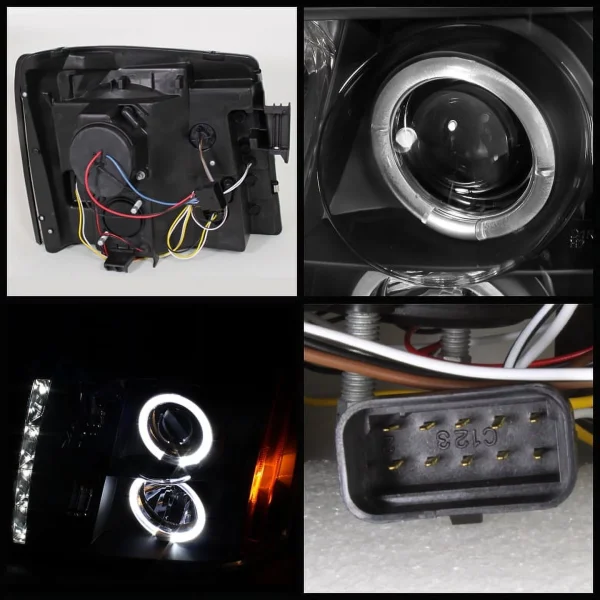 AKKON - For 02-06 Cadillac Escalade Black Bezel Halo Ring DRL Daylight LED Strip Halogen Type Projector Headlights - MadeInUSA - Image 2