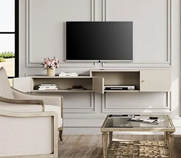 STCVF Floating TV Stand with Charging Station  16 Colors Light Wall Mounted Entertainment Center with   Media Console Center  Modern  Hanging Hutch Component Under TV  70'' - MadeInUSA - Image 5