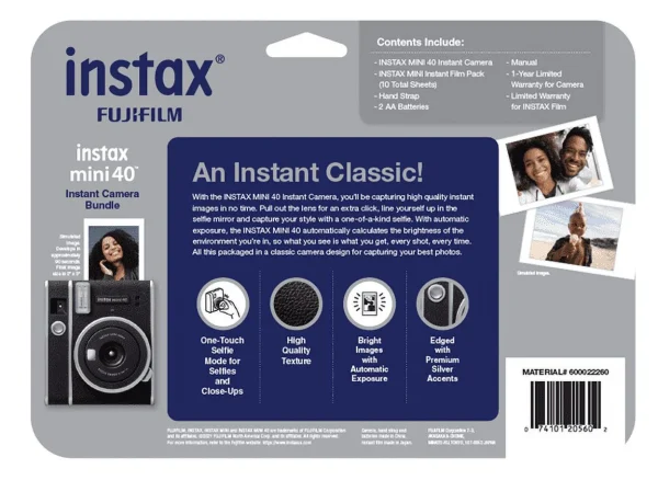 Fujifilm Instax Mini 40 Camera Blister Bundle with Bonus Film (10-pack of film) - MadeInUSA - Image 2