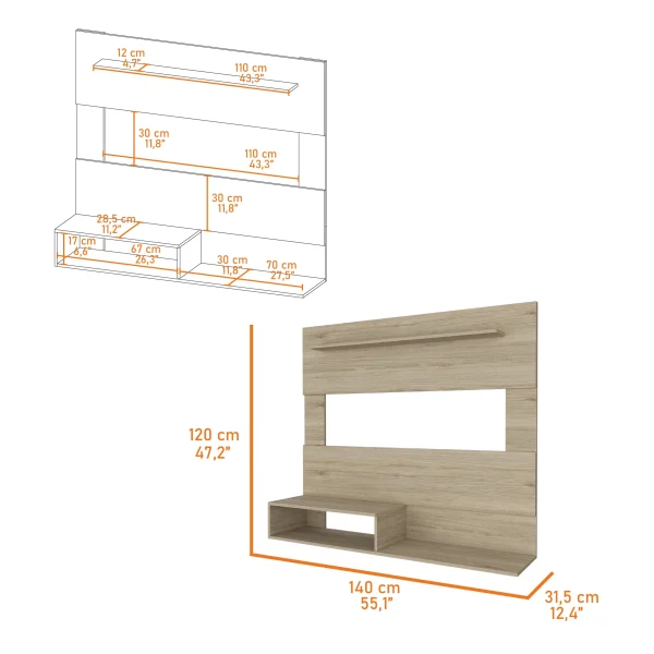 CoSoTower 3-Shelf Floating Entertainment Center Light Pine - MadeInUSA - Image 4