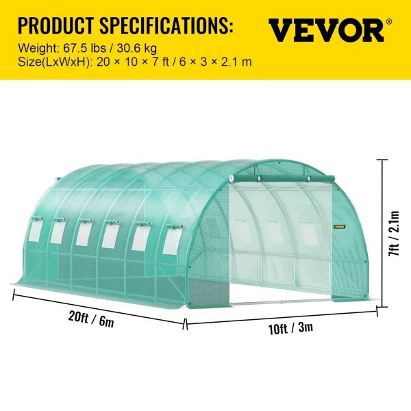 VEVOR Walk-In Greenhouse 10-20' Hot Planter House Gardening Galvanized Frame - 20'x10'x7' - MadeInUSA - Image 5